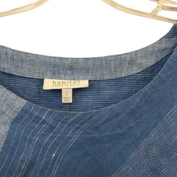 Habitat Denim Blue Striped Top Tunic Womens L Lagenlook Artsy Linen Blend - Picture 3 of 4